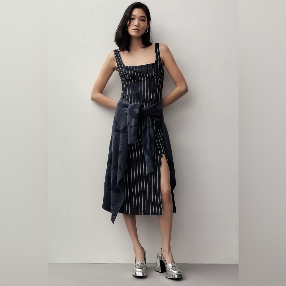 NWT Anthropologie Navy/Off White Striped Dress - Size Large